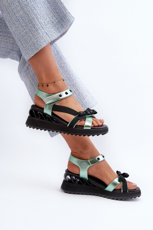 Sandali da donna con nastri D&A CR956 colore verde Sandali da donna con nastri D&A CR956 colore verde