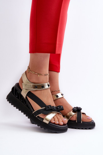 Sandali da donna con nastri D&A CR956 colore dorato 2