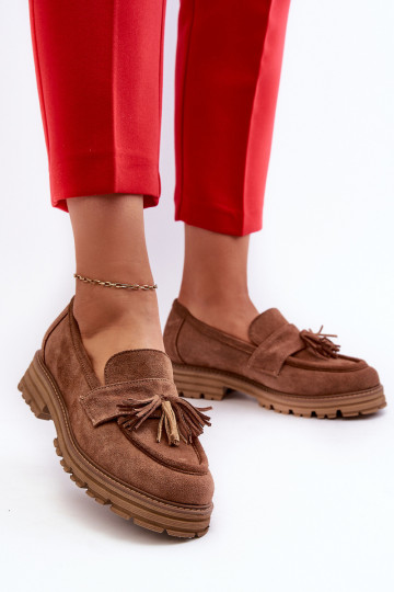 Mocassini in suede da donna Zazoo 3469 con frange marroni