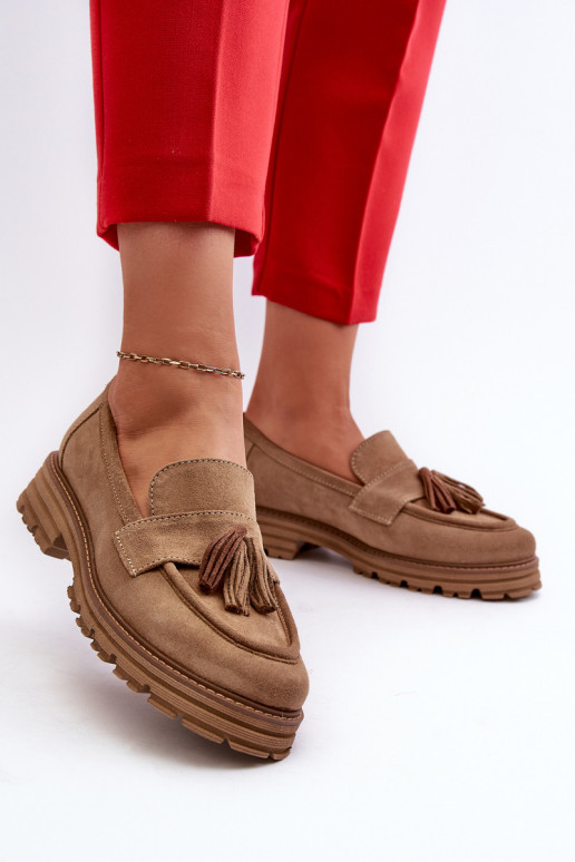 Zazoo 3469 Mocassini in pelle scamosciata Femminile con frange beige