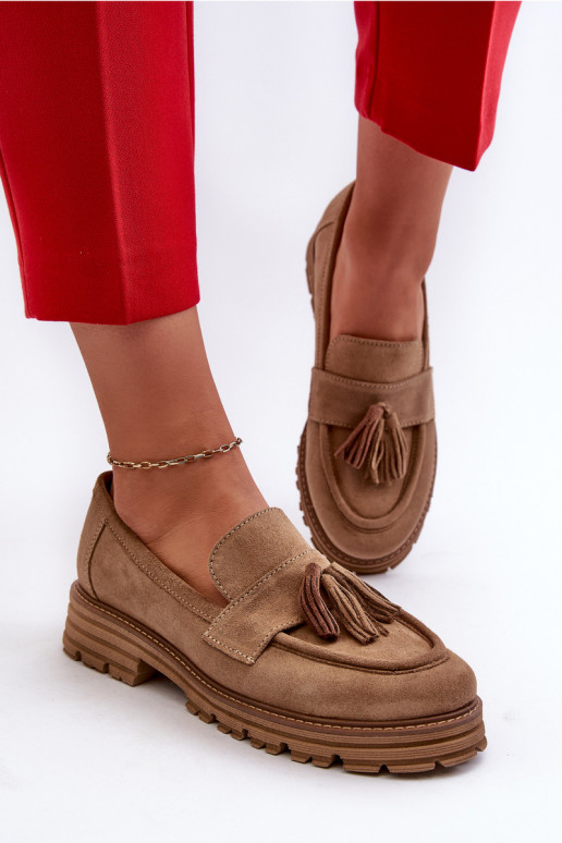 Zazoo 3469 Mocassini in pelle scamosciata Femminile con frange beige