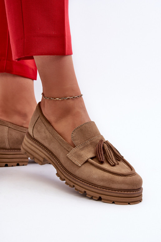 Zazoo 3469 Mocassini in pelle scamosciata Femminile con frange beige