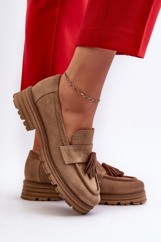 Zazoo 3469 Mocassini in pelle scamosciata Femminile con frange beige