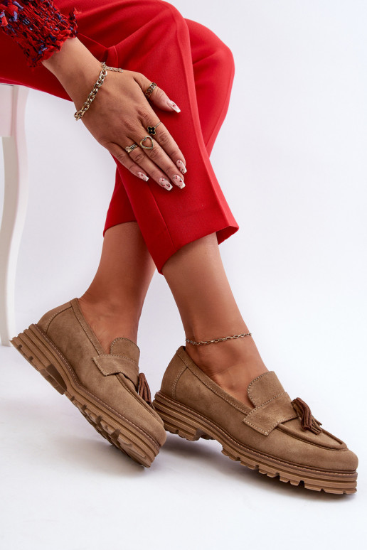 Zazoo 3469 Mocassini in pelle scamosciata Femminile con frange beige