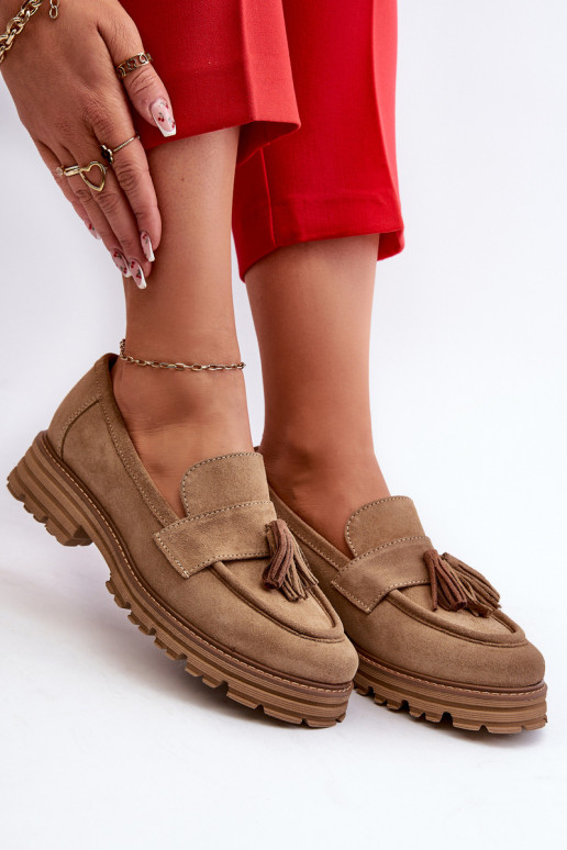 Zazoo 3469 Mocassini in pelle scamosciata Femminile con frange beige