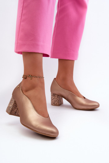 Scarpe eleganti in pelle con tacco Tai turiciejka 06422-25 dorate
