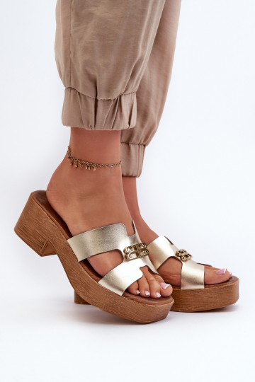 Zazoo 40412 Pelle Stile elegante Pantofole da donna con ornamenti colore dorato 2