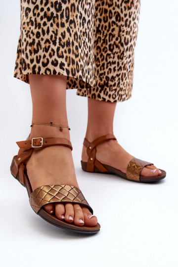 Sandali piatti in pelle da donna Zazoo 40027 color rame