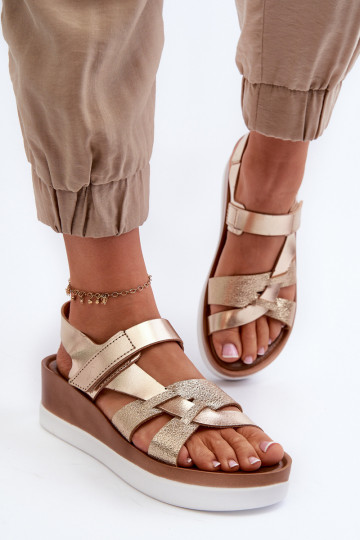 Sandali da donna con plateau Zazoo 40397 dorati 2