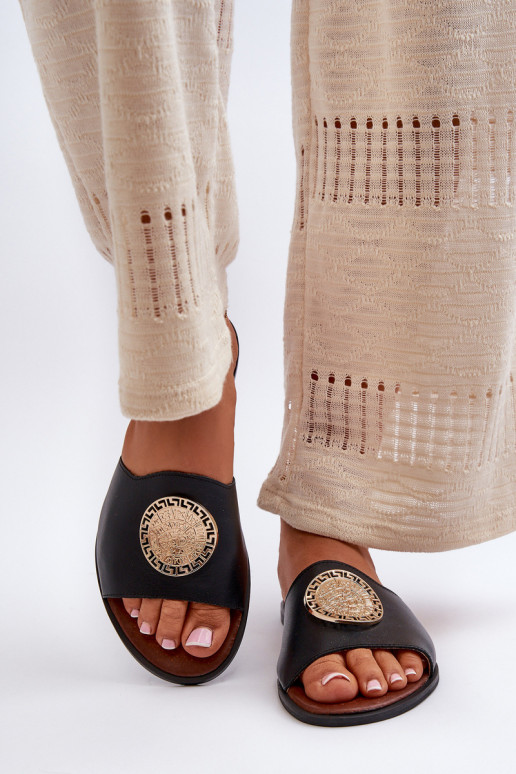 Zazoo 2938 Pantofole in pelle con tacchi larghi con ornamenti colore nero Zazoo 2938 Pantofole in pelle con tacchi larghi con ornamenti colore nero