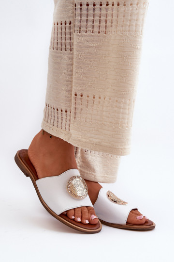 Zazoo 2938 Pantofole in pelle con tacchi larghi con ornamenti Colore bianco 2