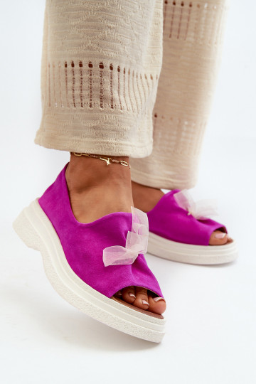 Zazoo 2939 sandali in suede per donna con fiocchi rosa