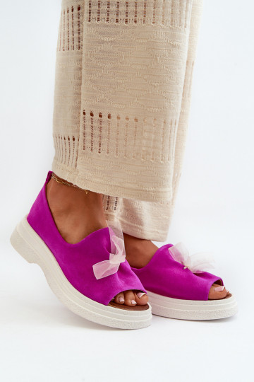 Zazoo 2939 sandali in suede per donna con fiocchi rosa 2