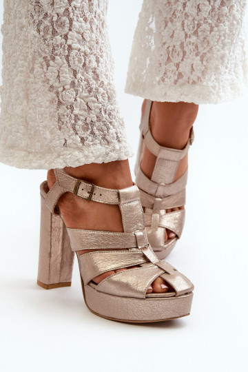 Sandali con tacco alto da donna Pelle Deveciejka 06050-25 colore dorato