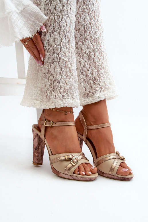 Pelle Sandali con tacco alto da donna Deveciejka 06564-22 beige-colore dorato Pelle Sandali con tacco alto da donna Deveciejka 06564-22 beige-colore dorato