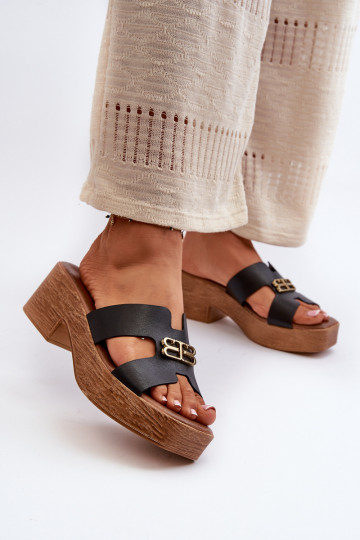 Zazoo 40412 ciabatte eleganti in pelle per donna con dettagli dorati neri
