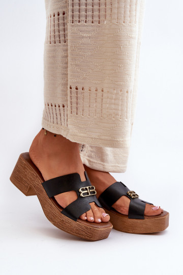 Zazoo 40412 ciabatte eleganti in pelle per donna con dettagli dorati neri 2
