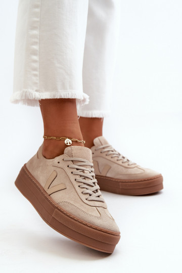 Zazoo N1100S2 scarpe sportive in suede per donna con piattaforma sabbia