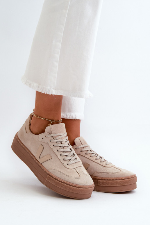 Zazoo N1100S2 Scarpe modello sneakers dalla pelle scamosciata Femminile con una piattaforma beige