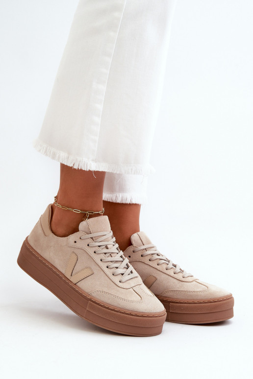 Zazoo N1100S2 Scarpe modello sneakers dalla pelle scamosciata Femminile con una piattaforma beige