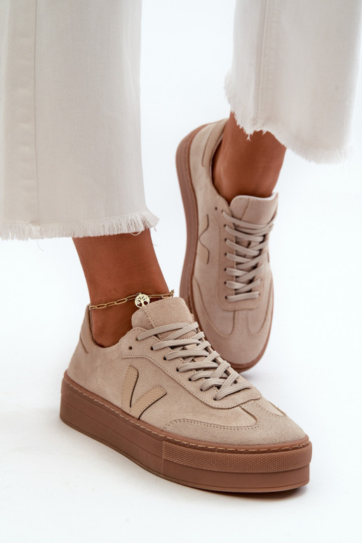 Zazoo N1100S2 Scarpe modello sneakers dalla pelle scamosciata Femminile con una piattaforma beige