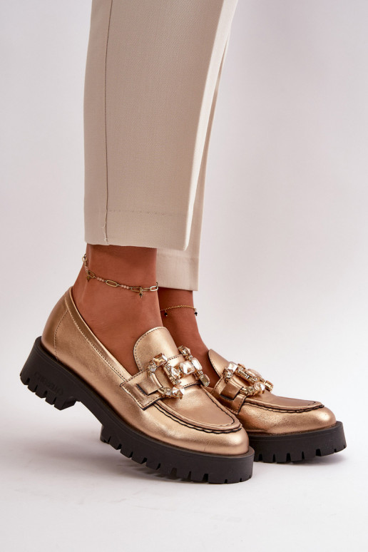 Femminile Pelle Mocassini con ornamenti CheBello 4369 colore dorato