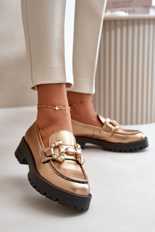 Femminile Pelle Mocassini con ornamenti CheBello 4369 colore dorato