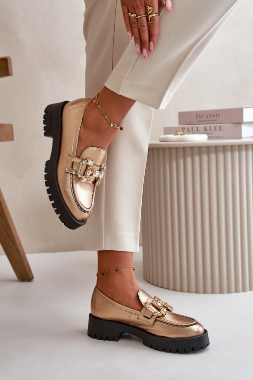 Femminile Pelle Mocassini con ornamenti CheBello 4369 colore dorato