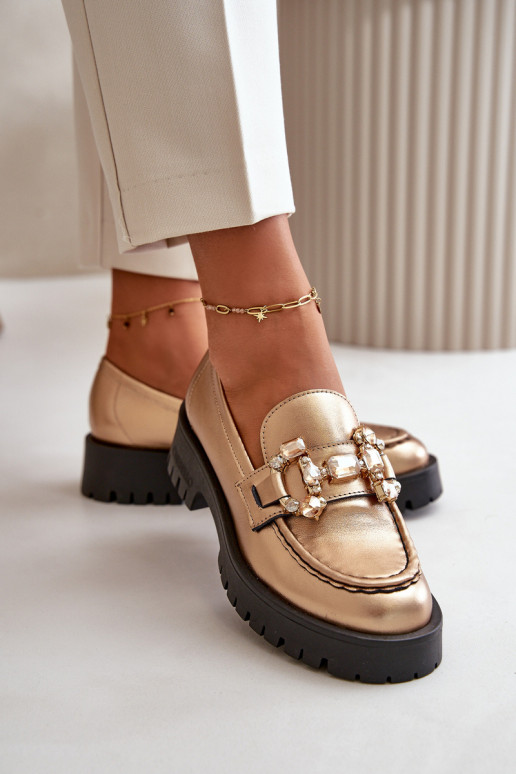 Femminile Pelle Mocassini con ornamenti CheBello 4369 colore dorato