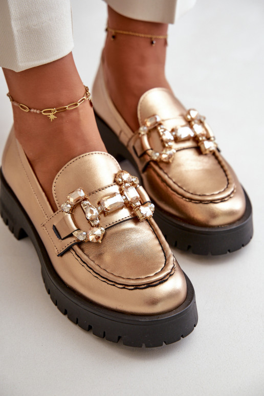 Femminile Pelle Mocassini con ornamenti CheBello 4369 colore dorato