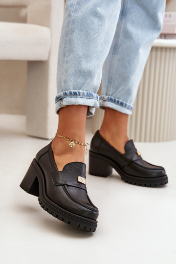 Scarpe eleganti da donna con tacco in pelle naturale nere Zazoo 20168