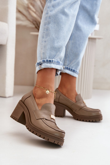 Scarpe eleganti da donna con tacco in pelle naturale color sabbia Zazoo 20168
