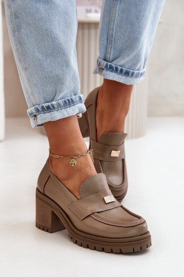 Scarpe eleganti da donna con tacco in pelle naturale color sabbia Zazoo 20168 2