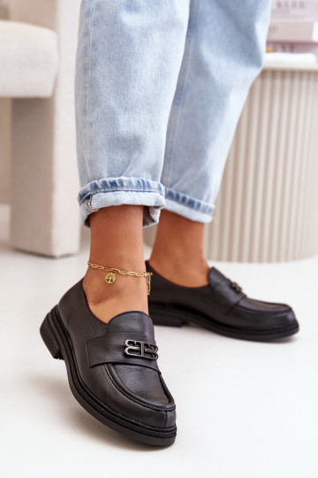 Scarpe in pelle eleganti da donna con tacco largo nere Zazoo 20174