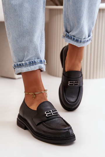 Scarpe in pelle eleganti da donna con tacco largo nere Zazoo 20174 2