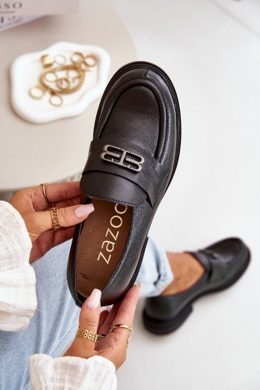 Zazoo 20174 Pelle Stile elegante scarpe Femminile con tacchi larghi colore nero Zazoo 20174 Pelle Stile elegante scarpe Femminile con tacchi larghi colore nero