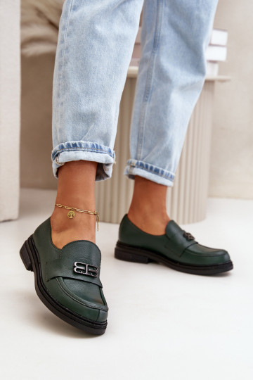 Scarpe in pelle eleganti da donna con tacco largo color chaki Zazoo 20174
