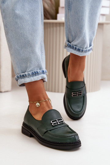 Scarpe in pelle eleganti da donna con tacco largo color chaki Zazoo 20174 2