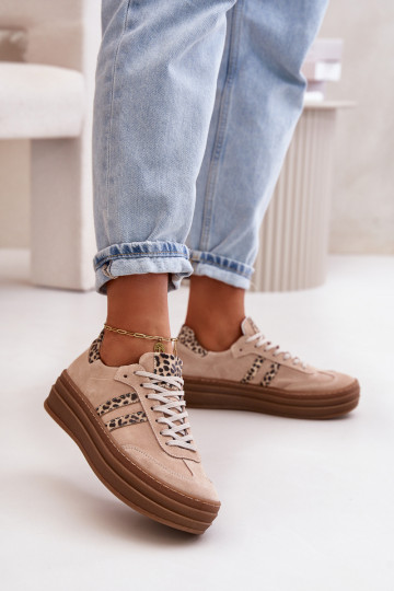 Zazoo N1068S4 Scarpe modello Sneakers in camoscio con una piattaforma con motivi di pelliccia di leopardo colore rosa