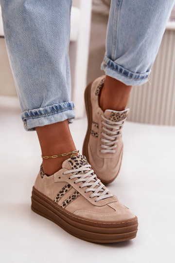 Zazoo N1068S4 Scarpe modello Sneakers in camoscio con una piattaforma con motivi di pelliccia di leopardo colore rosa 2