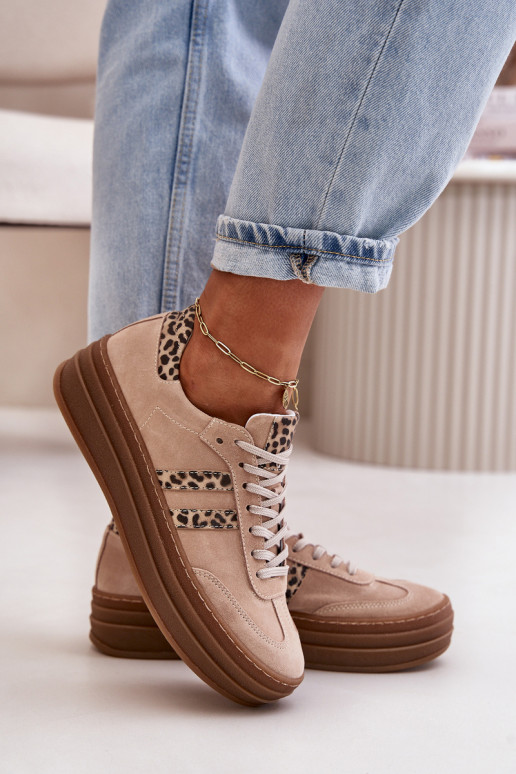 Zazoo N1068S4 Scarpe modello Sneakers in camoscio con una piattaforma con motivi di pelliccia di leopardo colore rosa Zazoo N1068S4 Scarpe modello Sneakers in camoscio con una piattaforma con motivi di pelliccia di leopardo colore rosa