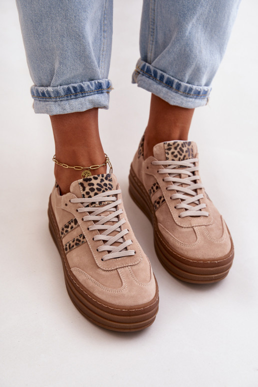 Zazoo N1068S4 Scarpe modello Sneakers in camoscio con una piattaforma con motivi di pelliccia di leopardo colore rosa Zazoo N1068S4 Scarpe modello Sneakers in camoscio con una piattaforma con motivi di pelliccia di leopardo colore rosa