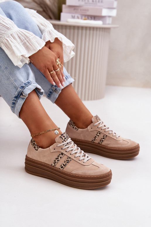 Zazoo N1068S4 Scarpe modello Sneakers in camoscio con una piattaforma con motivi di pelliccia di leopardo colore rosa Zazoo N1068S4 Scarpe modello Sneakers in camoscio con una piattaforma con motivi di pelliccia di leopardo colore rosa