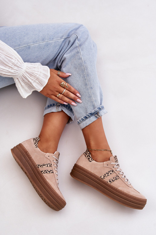 Zazoo N1068S4 Scarpe modello Sneakers in camoscio con una piattaforma con motivi di pelliccia di leopardo colore rosa Zazoo N1068S4 Scarpe modello Sneakers in camoscio con una piattaforma con motivi di pelliccia di leopardo colore rosa