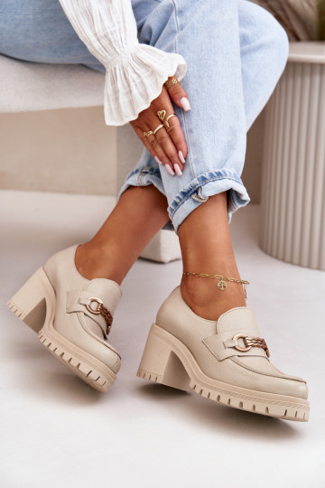 Scarpe da donna con tacco in pelle naturale color avorio Zazoo 20175