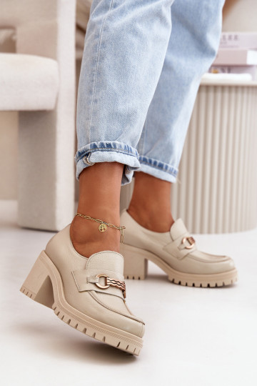 Scarpe da donna con tacco in pelle naturale color avorio Zazoo 20175 2