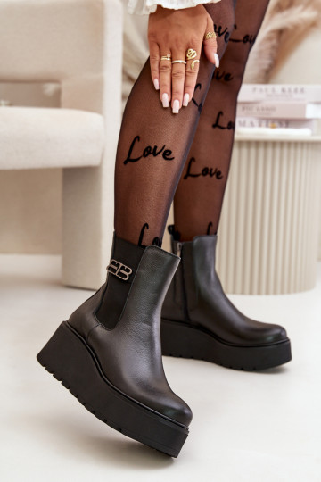 Zazoo 60498 Stivali da donna Stivaletti Chelsea con una piattaforma I Koturnie colore nero