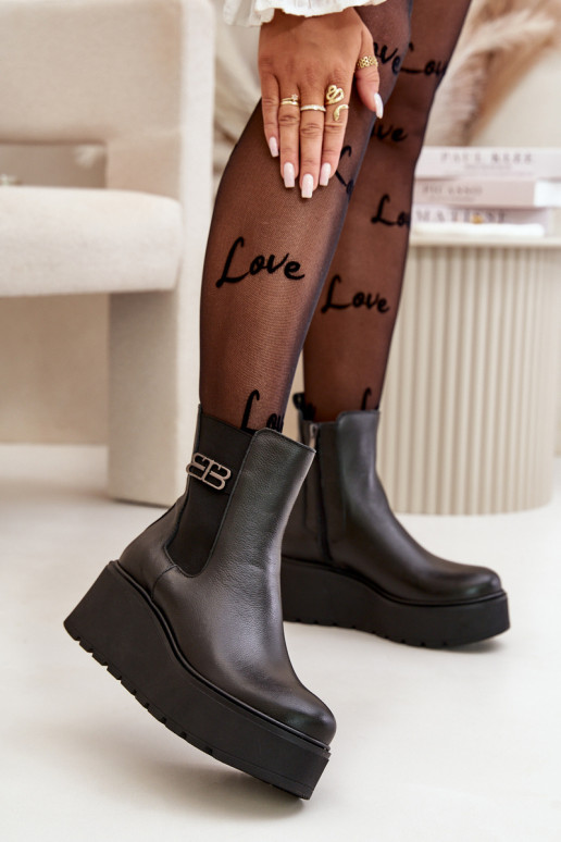 Zazoo 60498 Stivali da donna Stivaletti Chelsea con una piattaforma I Koturnie colore nero