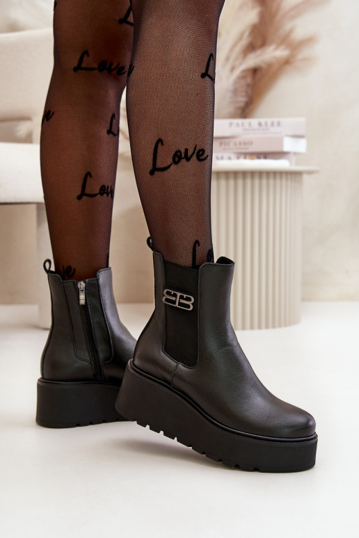 Zazoo 60498 Stivali da donna Stivaletti Chelsea con una piattaforma I Koturnie colore nero