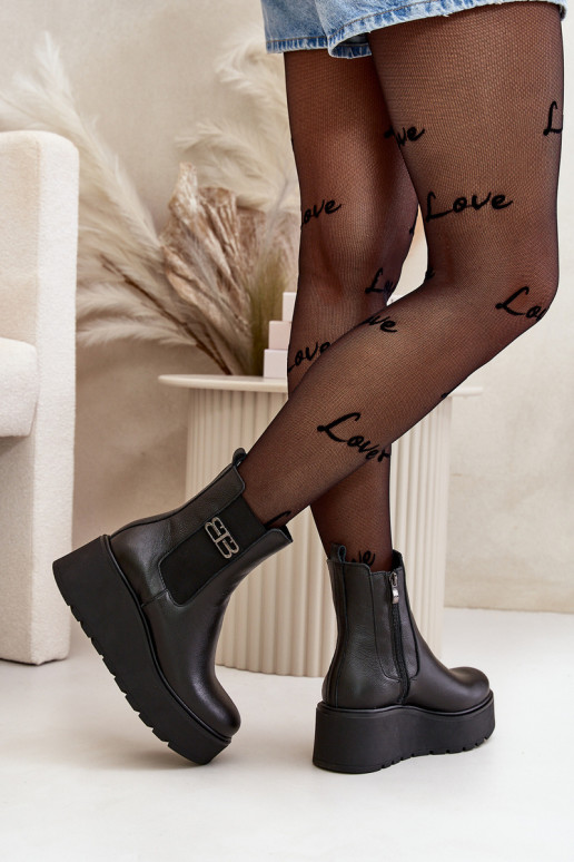 Zazoo 60498 Stivali da donna Stivaletti Chelsea con una piattaforma I Koturnie colore nero